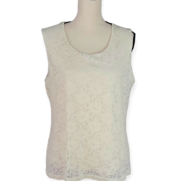 Croft & Barrow Ivory White Floral Lace Overlay Sleeveless Top Size Large - Picture 1 of 7